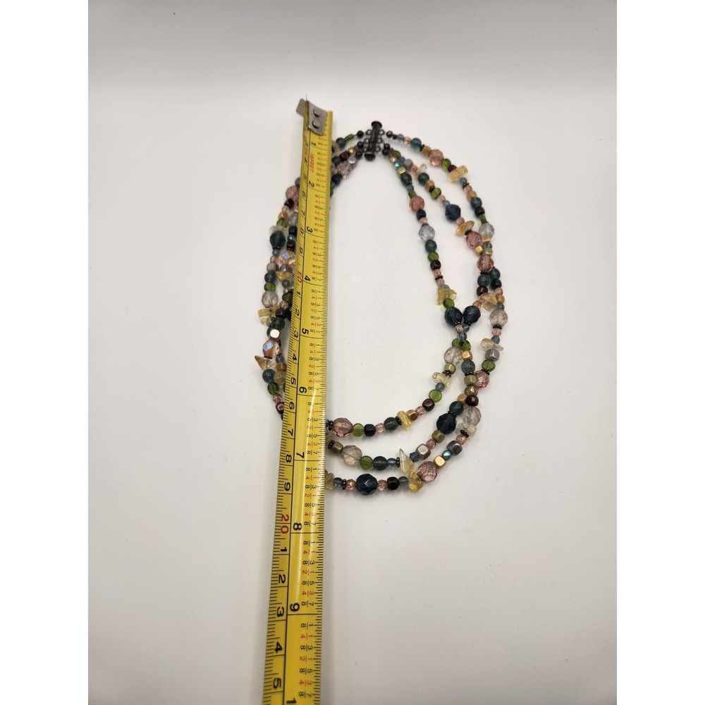 Sterling Silver 925 Multistrand Glass Bead Necklace Earth Tone 3 Strand‎ 18in - Picture 4 of 6